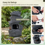 Outdoor Water Fountain with LED Lights and Pump 5-Tier Tabletop Cascading Rock Waterfall Feature