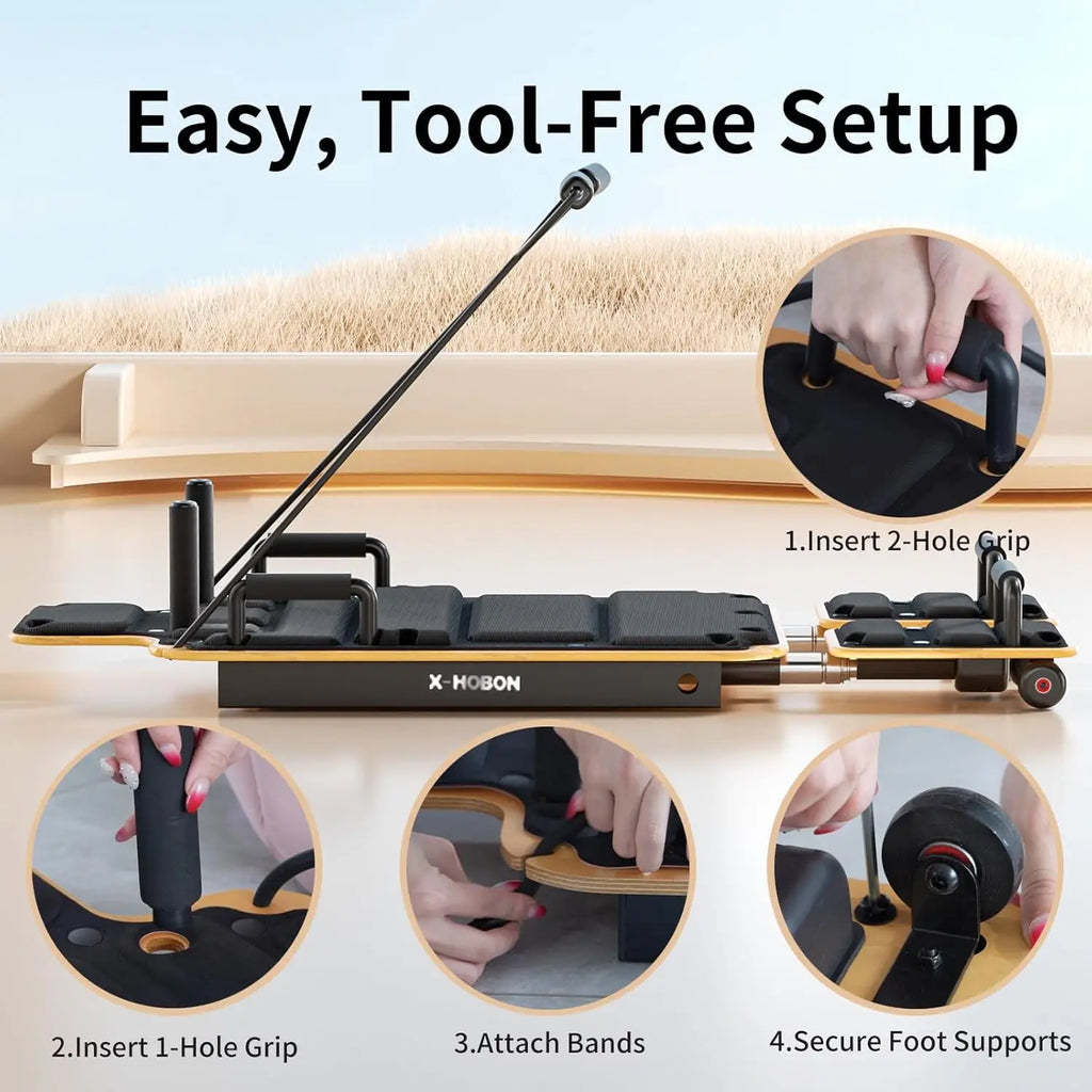 Home Workout Pilates Board in Maple Wood & Steel, Natural Color, Quick Assembly & Adjustable Resistance