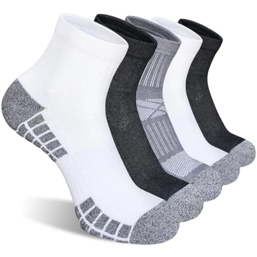 suaskk Mens Athletic Cushioned Breathable Running Quarter Socks 5 Pairs