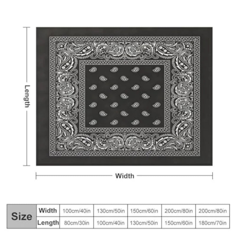 Black Bandana Paisley Art Blanket Soft and Warm Throw Digitally Printed Super Soft Micro Plush Blanket for Sofa Bed Living Room