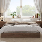 King Size Solid Wood Platform Bed with Sturdy Wooden Slats, Floor-Standing Bed Frame, Modern Minimalist Design Bed Frame, No Box Spring Needed, Space Saver, Easy Assembly, Walnut Wood