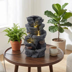 Outdoor Water Fountain with LED Lights and Pump 5-Tier Tabletop Cascading Rock Waterfall Feature