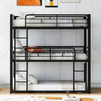 Sturdy Triple Bunk Bed - Twin Over Twin Over Twin Metal Frame for Kids, Teens, Adults in Black