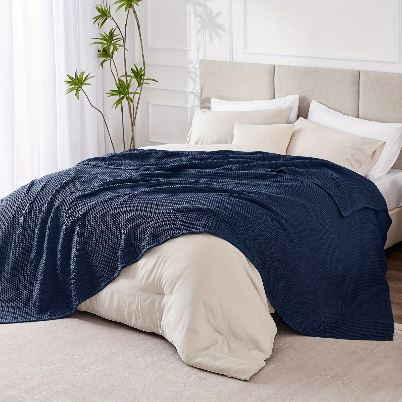 1pc Lightweight Waffle Weave Cooling Blanket for Hot Sleepers, Breathable Summer Blanket Full/Queen Size, Cozy Woven Textured Blanket for Couch Bed Sofa Home Decor