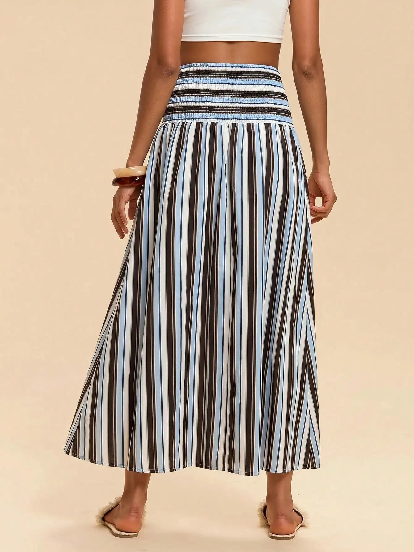 Travachic Women's Ruched Striped Casual Vacation Midi Skirt