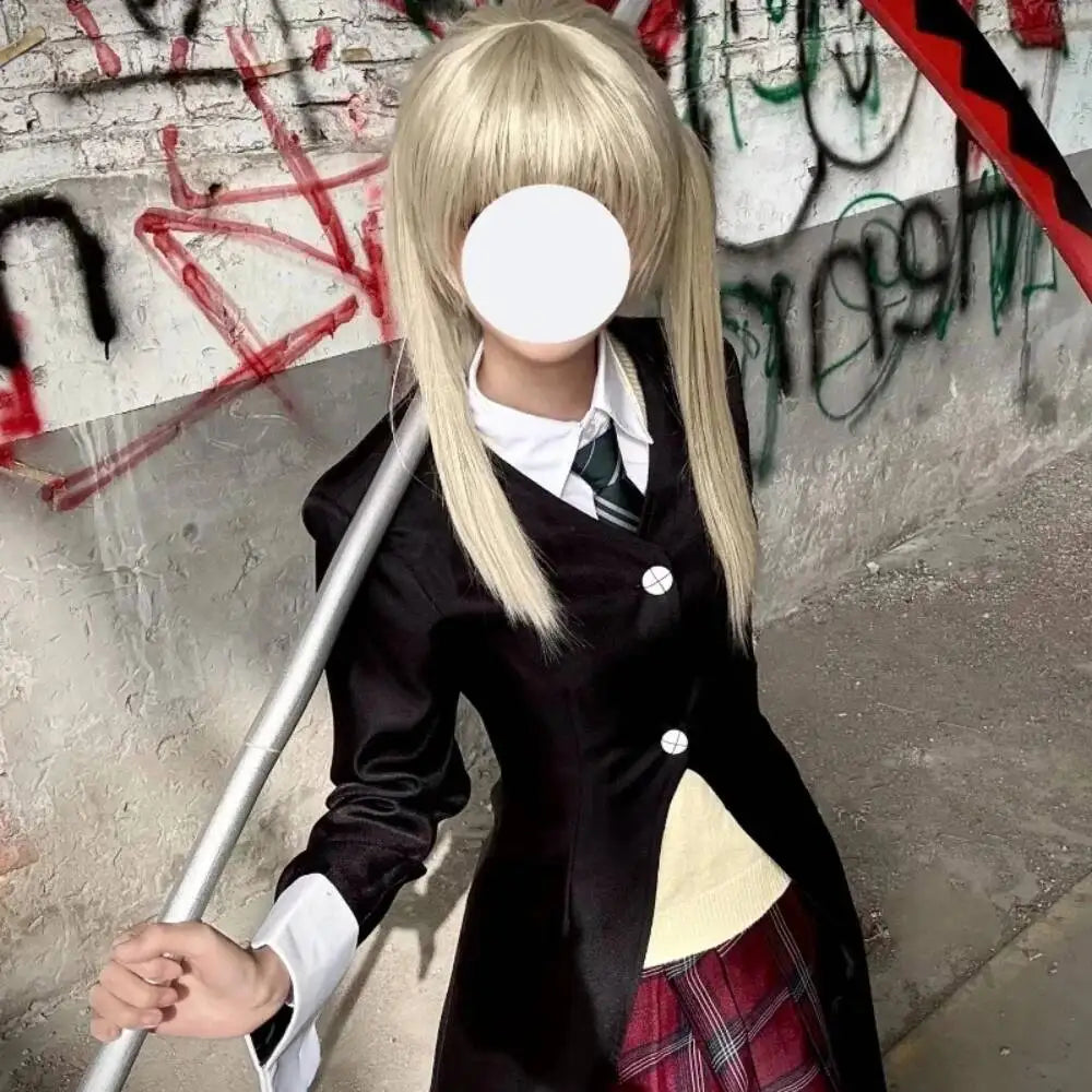 Maka Albarn Cosplay Costume Soul Eater MAKA Black Coat Combat Outfit Dress JK Sailor Uniform Shirt Wig Set For Women Comic Con