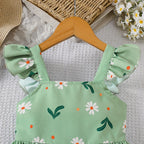 Girls Summer Style Small Fly Sleeve Plant Print Dress Casual Cute Floral A-Line