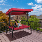 AOOU 3-Seat Patio Chair Deluxe Porch Swing with Adjustable Canopy Removable Cushion
