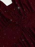 Plus Size - Plus Size - Plus Size Women'S Elegant Statement Shimmer V-Neck Ruched Waist Dress
