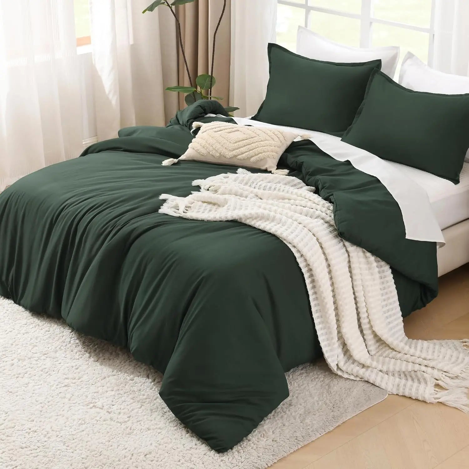 Luxury Soft 3-Piece Lightweight Comforter Set All-Season Fluffy Breathable Bedding Oversized King Queen Twin Size Solid Color Quilt with 2 Pillowcases Home Bedroom Decor Cozy Room Textiles Skin