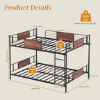 Full Over Full Bunk Bed Detachable Metal Bunk Bed Frame with Higher Guardrail Ladder Under Bed Storage for Dormitory Kids' Room