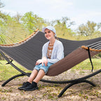 Outdoor Standing Patio Hammock with Foldable Stand in Dark Gray, Patent Pending