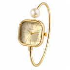 Elegant women's watch, featuring a simulated quartz square case, bar markers, and a bracelet design with imitation pearl embellishments; suitable for all seasons and professional settings
