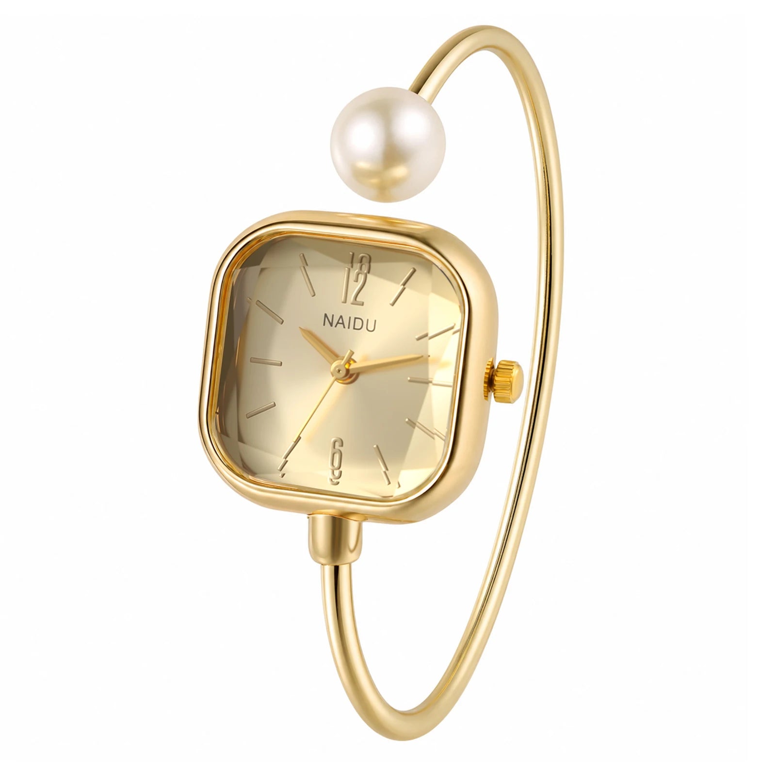 Elegant women's watch, featuring a simulated quartz square case, bar markers, and a bracelet design with imitation pearl embellishments; suitable for all seasons and professional settings