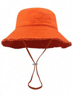 1pc Women's Drawstring Fringed Bucket Hat, Soft Fabric Windproof Sunscreen, Holiday/Mother's Day Gift, Suitable For Hiking,