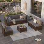 7 Piece Patio Furniture Set, Outdoor Sectional Rattan Conversation Set for Garden, Porch, Backyard