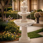 3-Tier Outdoor Water Fountain, 48.4 Tall Backyard Garden Feature with Pump, Freestanding Waterfall for Patio Yard (Beige)