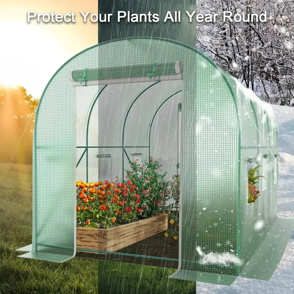 10x7x7 Heavy-Duty Walk-In Greenhouse with Portable Plastic Cover and Watering System