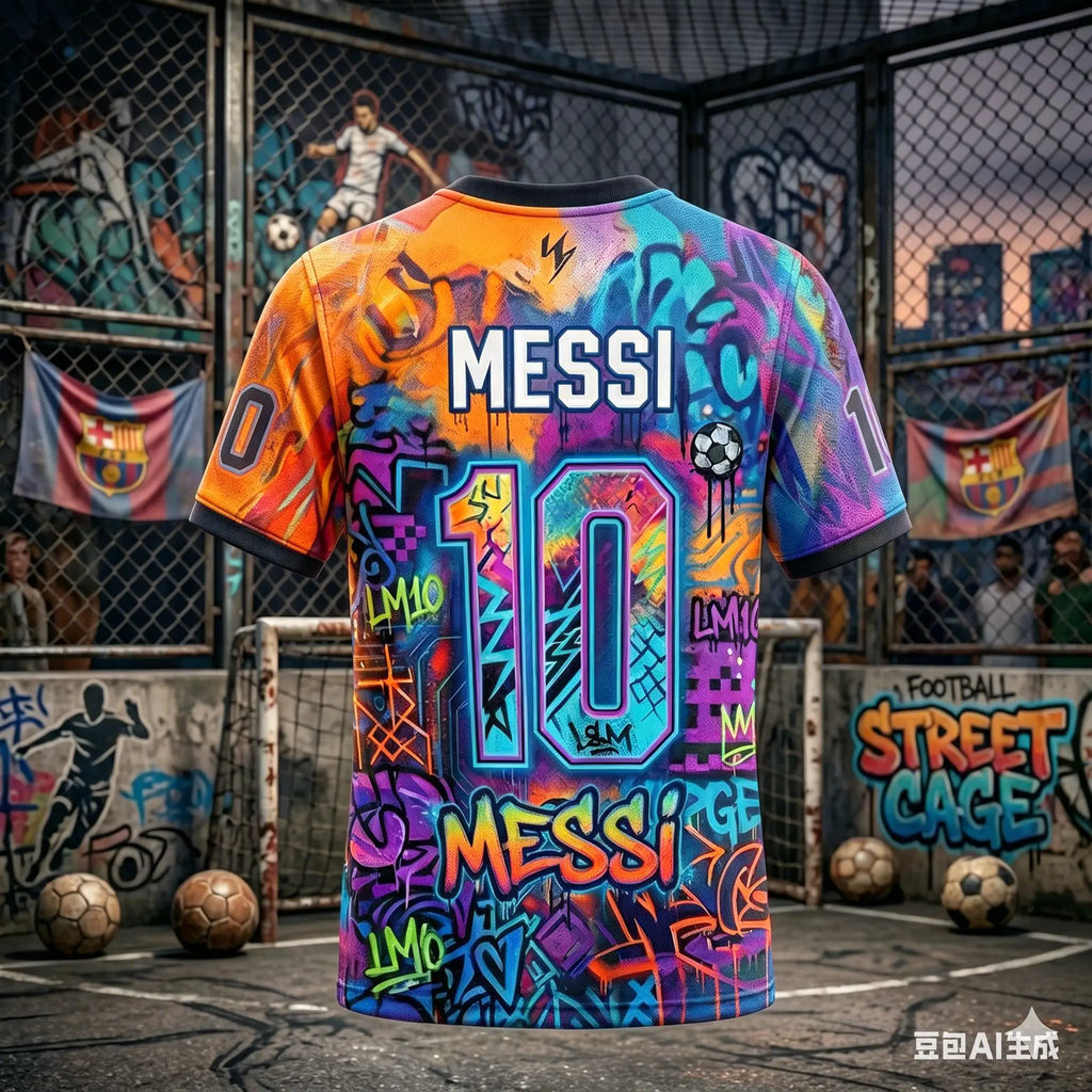 Kids Unisex Argentina Messi #10 Graffiti Soccer T-Shirt Quick Dry Breathable Football Training Jersey World Cup Fan Commemorative Tee