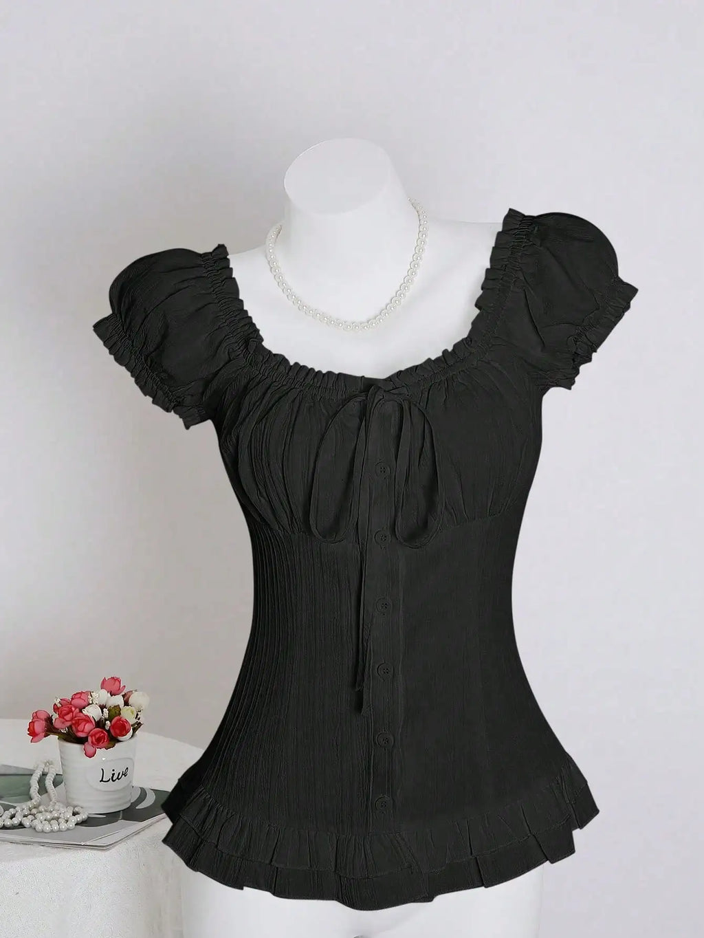 Womens Summer Solid White Ruffle Short Sleeve Blouse