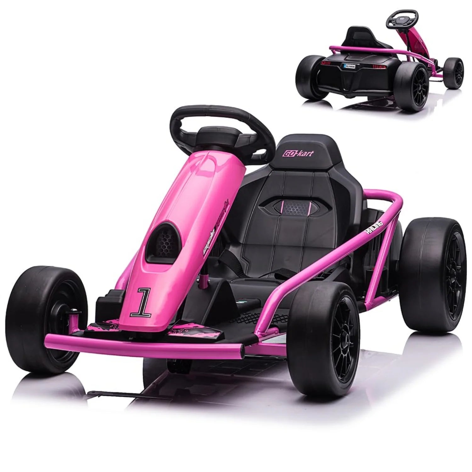 24V Electric Ride-On Go Kart for Kids – Dual 300W Motors, 8MPH High-Speed Drifting, Slow Start, Music & Horn, Max Load 175lbs, Outdoor Four-Wheel Racing Toy, Gift for Ages 8-12
