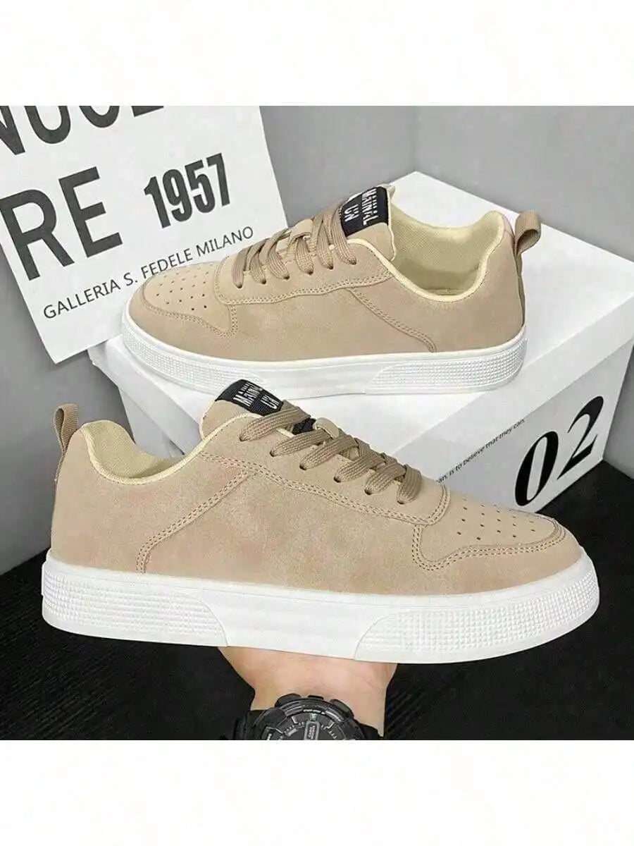 Solid Color Lace Up Thick Sole Skate Shoes Comfortable Non Slip Versatile Casual Walking Sneakers For Men Daily Outdoor All