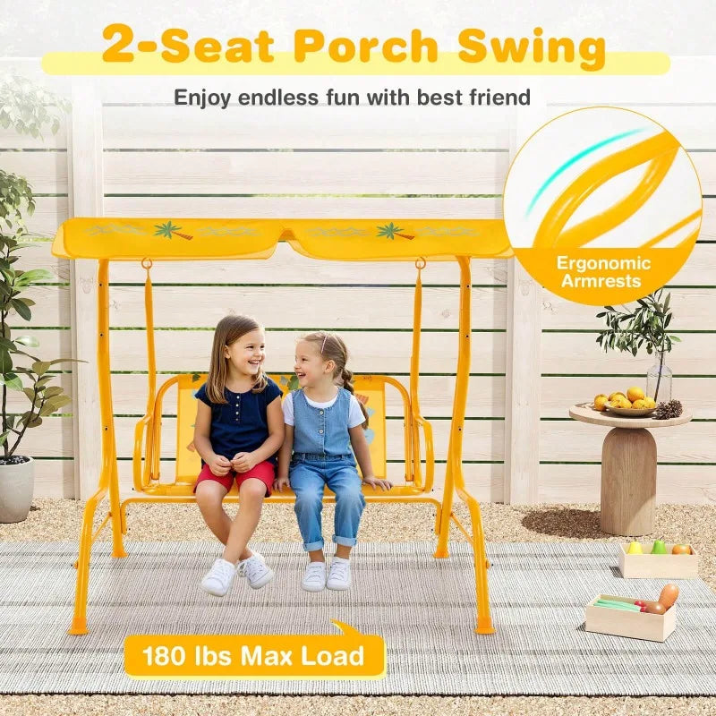 2-Seater Porch Swing Chair With Metal Stand Adjustable Canopy Outdoor Furniture