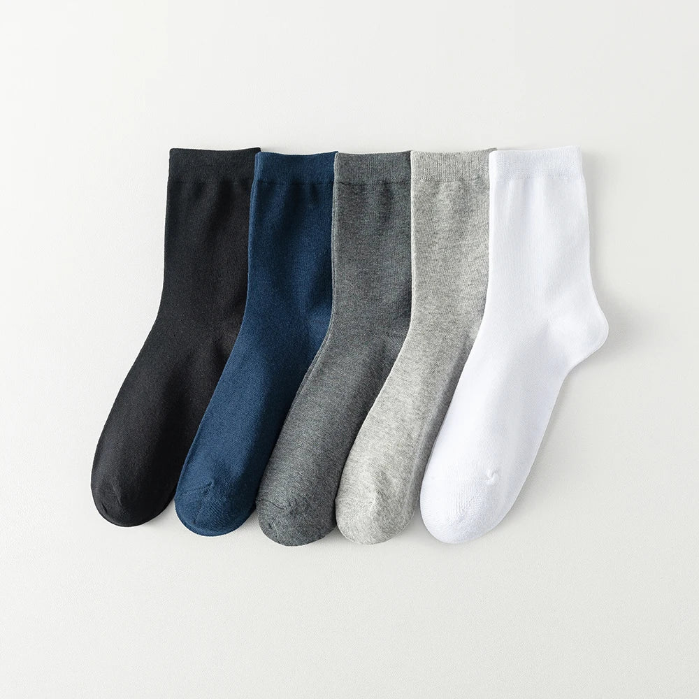 10 Pairs New Men's Cotton Socks Black Business Men Socks Soft Breathable Autumn Spring for Male White US6-10