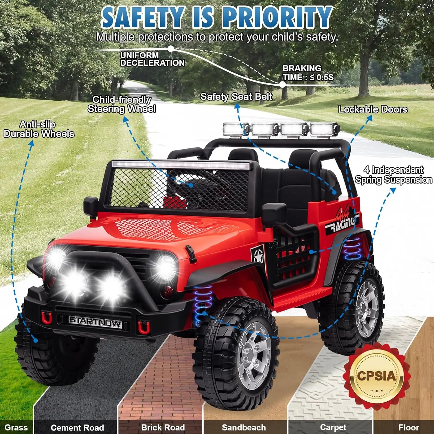 Joyracer 24V 2 Seater Kids Ride on Truck with Remote Control, 4×200W Motor, Electric Battery Powered Toys Car w/ 4 Wheels Spring Suspension, 3 Speeds, LED Lights, Bluetooth Music