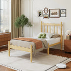 Twin XL Bamboo Platform Bed Frame With Scalloped Headboard 14 Inch Height Metal Slat Support