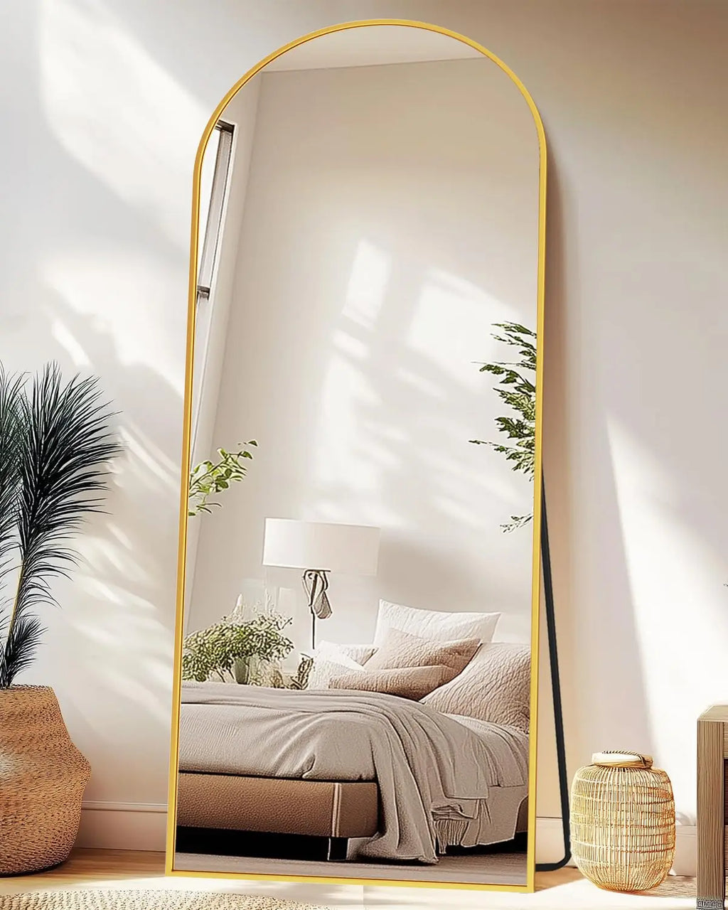 Full-Length Floor Mirror with Stand, 58"x18" Arched Style Full Body Standing Mirror for Bedroom, Living Room, Gym,, Customized