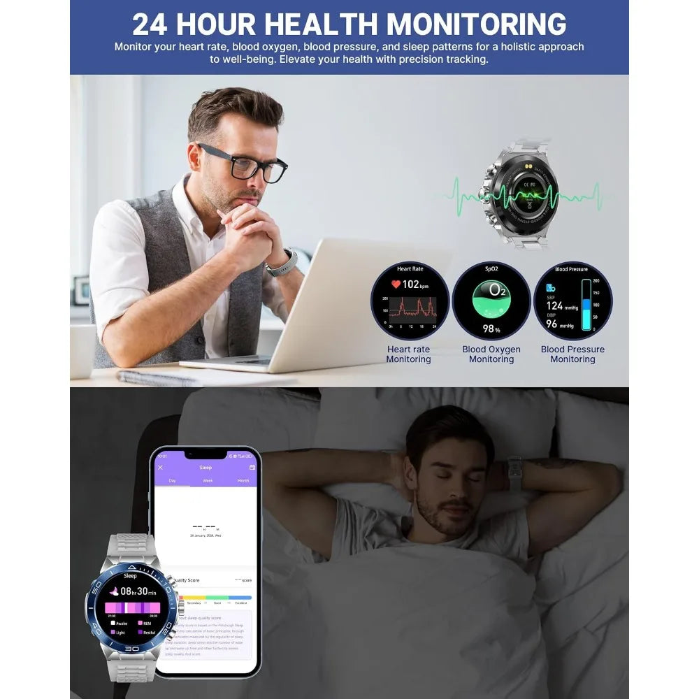 1.43" AMOLED Screen Smart Watch for Men with 24/7 Health Monitor, Fitness Tracker & 400mAh Battery
