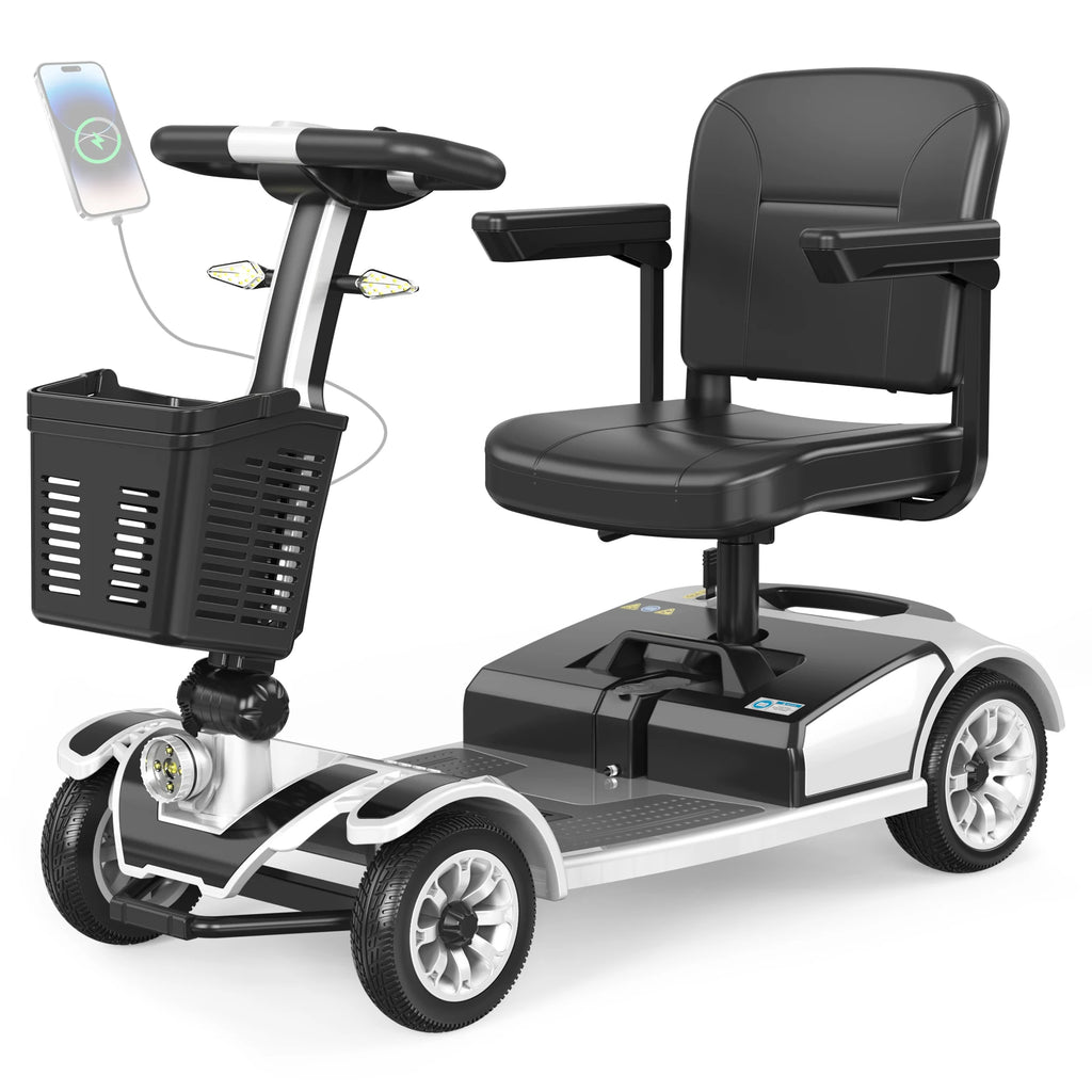 UNIFICARE S-01 Silver 4-Wheel Mobility Scooter 20AH Foldable Design with Carbon Steel Frame & Electromagnetic Brake