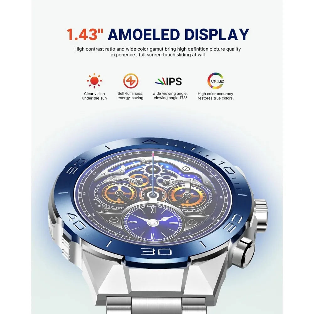 1.43" AMOLED Screen Smart Watch for Men with 24/7 Health Monitor, Fitness Tracker & 400mAh Battery