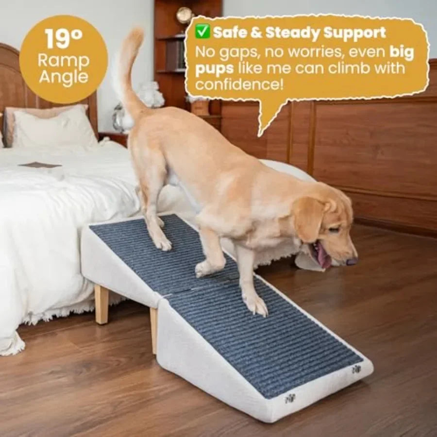 3-in-1 Dog Ramp with Storage Pet Stairs for Beds Sofas, Wood Composite, Gray, Easy on Joints for Senior Injured Pets, Anti-Slip