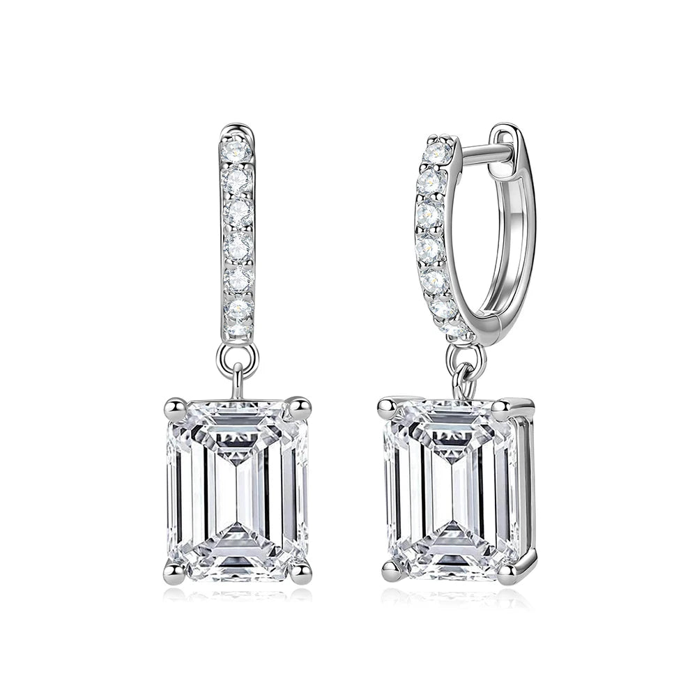 OXTAO Drop Earrings Necklace Jewelry Set D VVS1 with Certified Emerald Cut Moissanite Pendant Necklace for Women Luxury Anniversary Gift