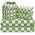 and White Towels Set of 8, Cute Checkered Towels for Bathroom Decor, 2 Bath, 2 Hand, 4 Washcloths, Cotton