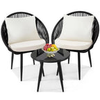 3 Pieces Bistro Set, Woven Rope Chair with Cushions, All Weather Patio Conversation Set and Side Table, Ideal for, Customized