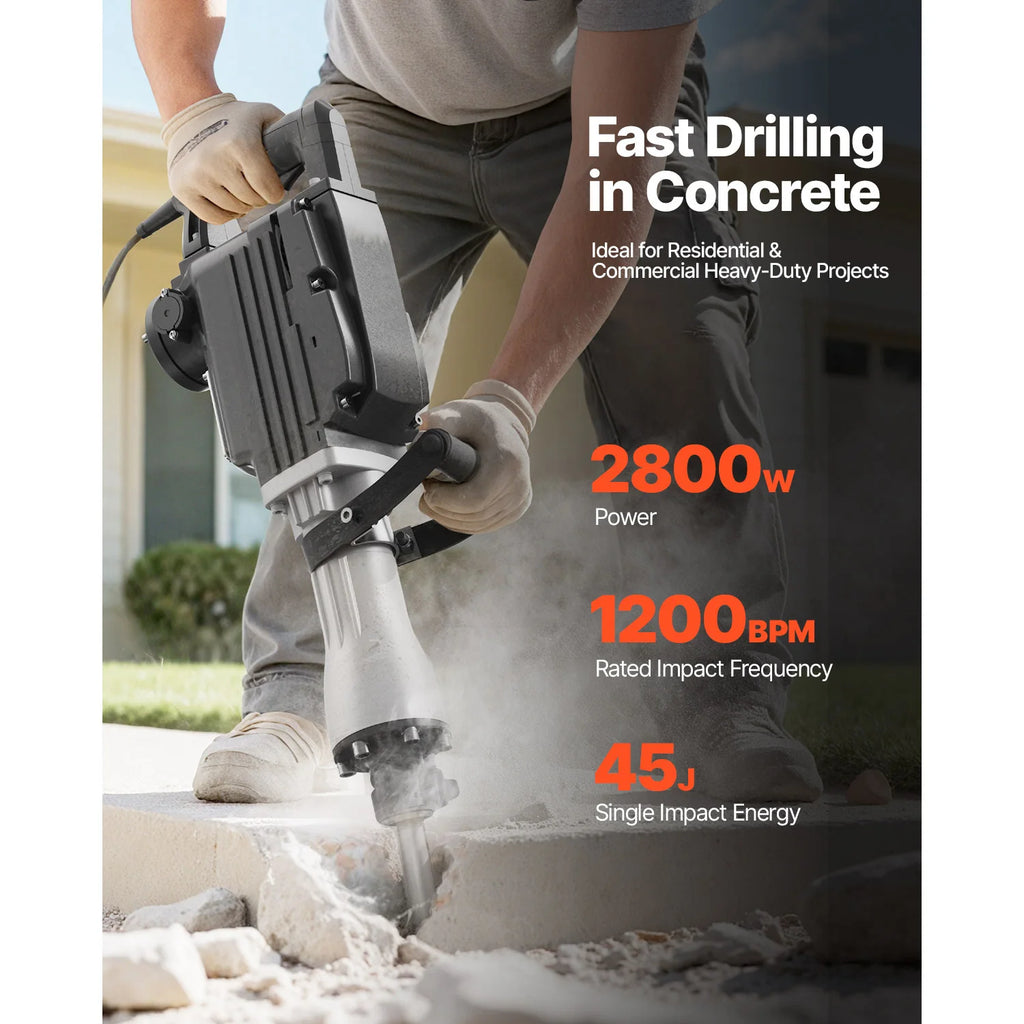 SucceBuy Demolition Jack Hammer 2800 W Powerful Electric Jackhammer 1200 BPM Concrete Breaker with Carrying Case Gloves