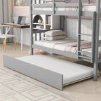 Grey Twin Over Twin Bunk Bed with Trundle, Convertible to Two Twin Beds, Includes Ladder and Guardrails