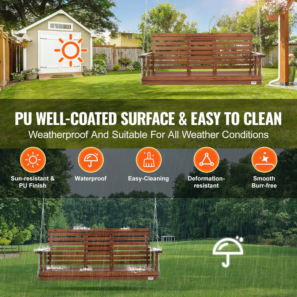 SucceBuy Wooden Porch Swing 5 ft Patio bench swing for Courtyard Garden Upgraded 880 lbs Strong Load Capacity Swing Chair Bench
