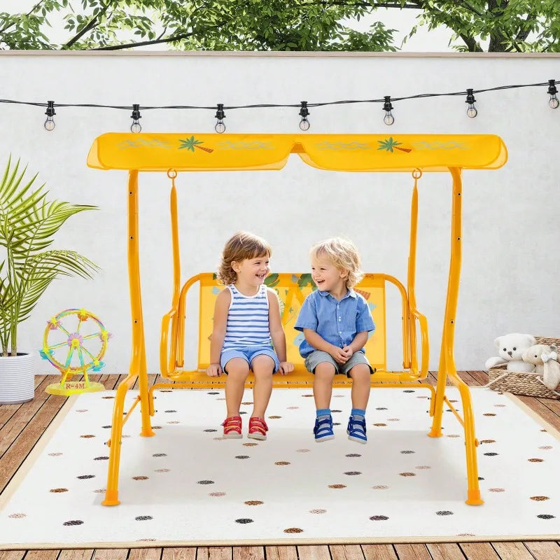 2-Seater Porch Swing Chair With Metal Stand Adjustable Canopy Outdoor Furniture