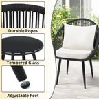 3 Pieces Bistro Set, Woven Rope Chair with Cushions, All Weather Patio Conversation Set and Side Table, Ideal for, Customized