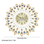 Wall Clock, 26.4" Peacock Wall Clock, Wall Mounted Decorative Clocks Gold, Modern 3D Clocks , Large Round Metal Silent Non-Ticking, for Living Room Decor