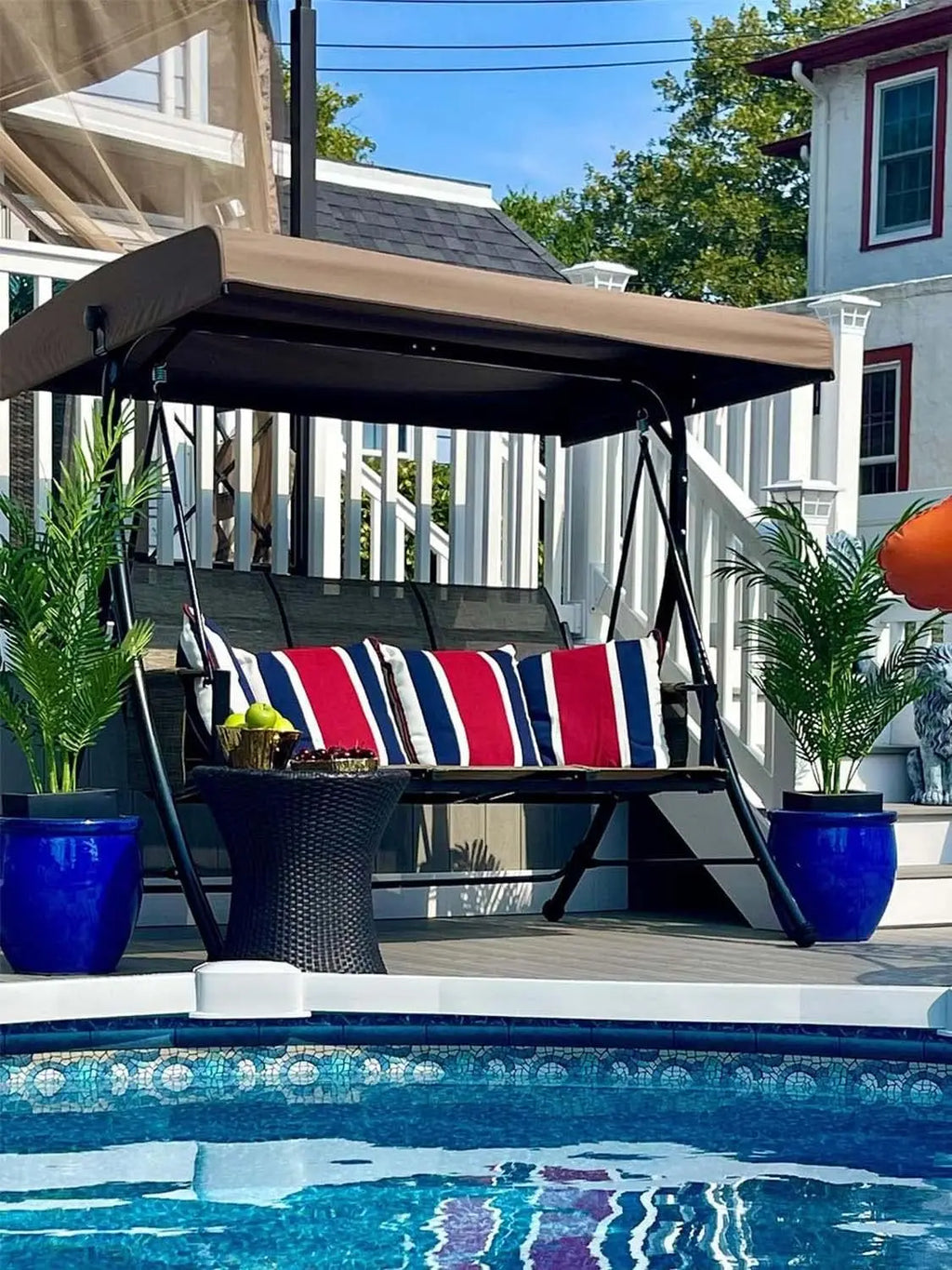 3-Seat Deluxe Outdoor Patio Porch Swing with Weather Resistant Steel Frame, Adjustable Tilt Canopy, Beige