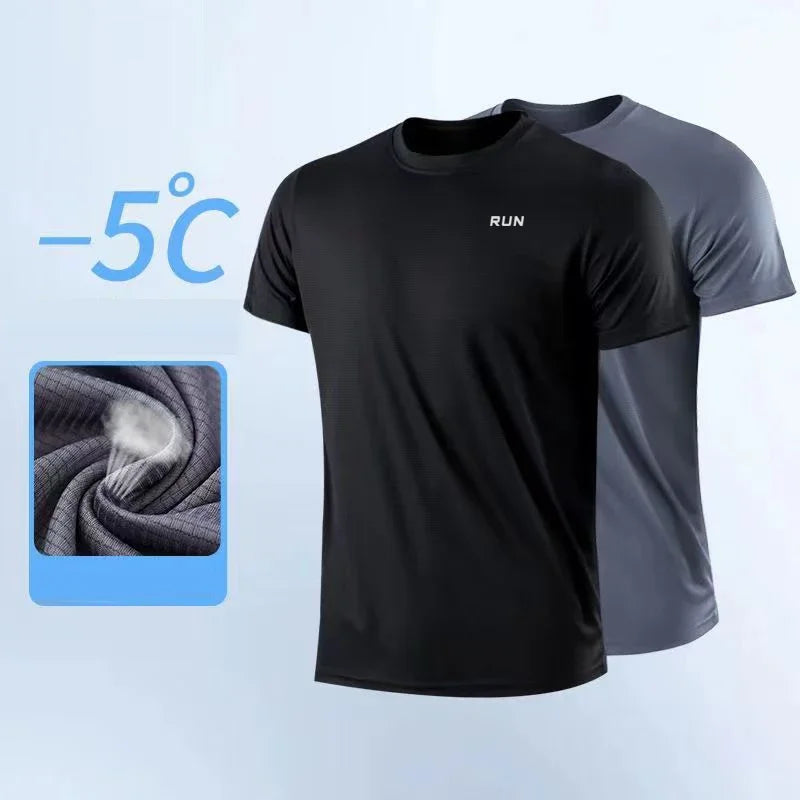Summer Men Athletic Solid Round Neck Short Sleeve T-Shirt Polyester Quick Dry Breathable Lightweight Gym Running Bodybuilding Training Football Sport Tops
