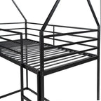 Twin Over Twin Bunk Bed with Slide and Ladder, Metal Frame for Kids, Black