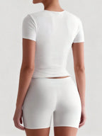 Women's White Solid Round Neck Short Sleeve Fitted T-Shirt for Summer Casual Wear