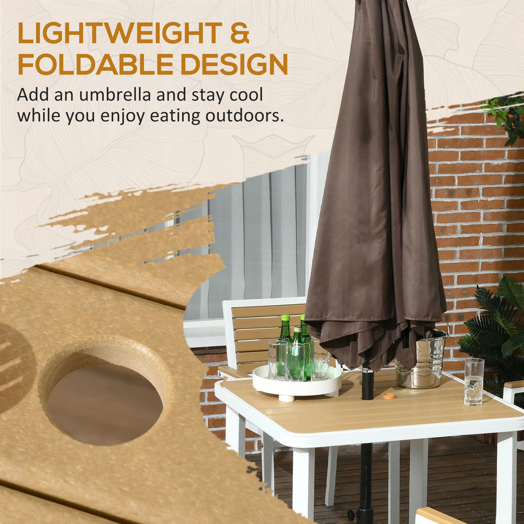 5Pc Outdoor Table and Chairs, Aluminum Patio Dining Set for 4 W/ Hdpe Materials Dinner Table with Umbrella Hole Yellow