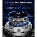 Military Smart Watches for Men: 600mAh Battery, 1.43" AMOLED Screen, Heart Rate Monitor, 110+ Sports Modes